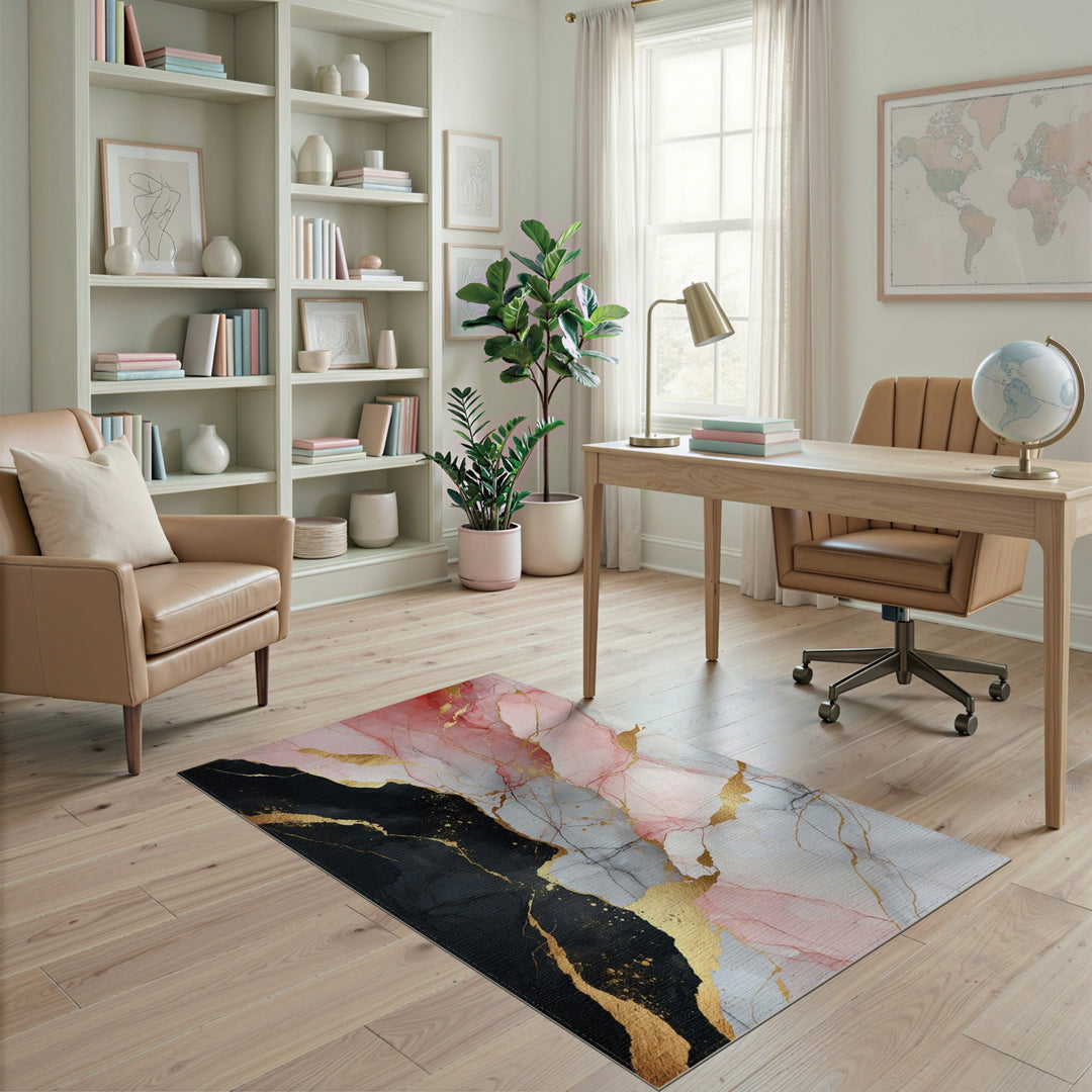Multi-color and Patterns Abstract Pink Gold Marble Area Rug