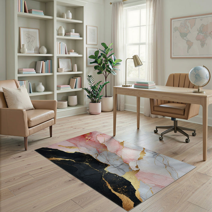 Multi-color and Patterns Abstract Pink Gold Marble Area Rug