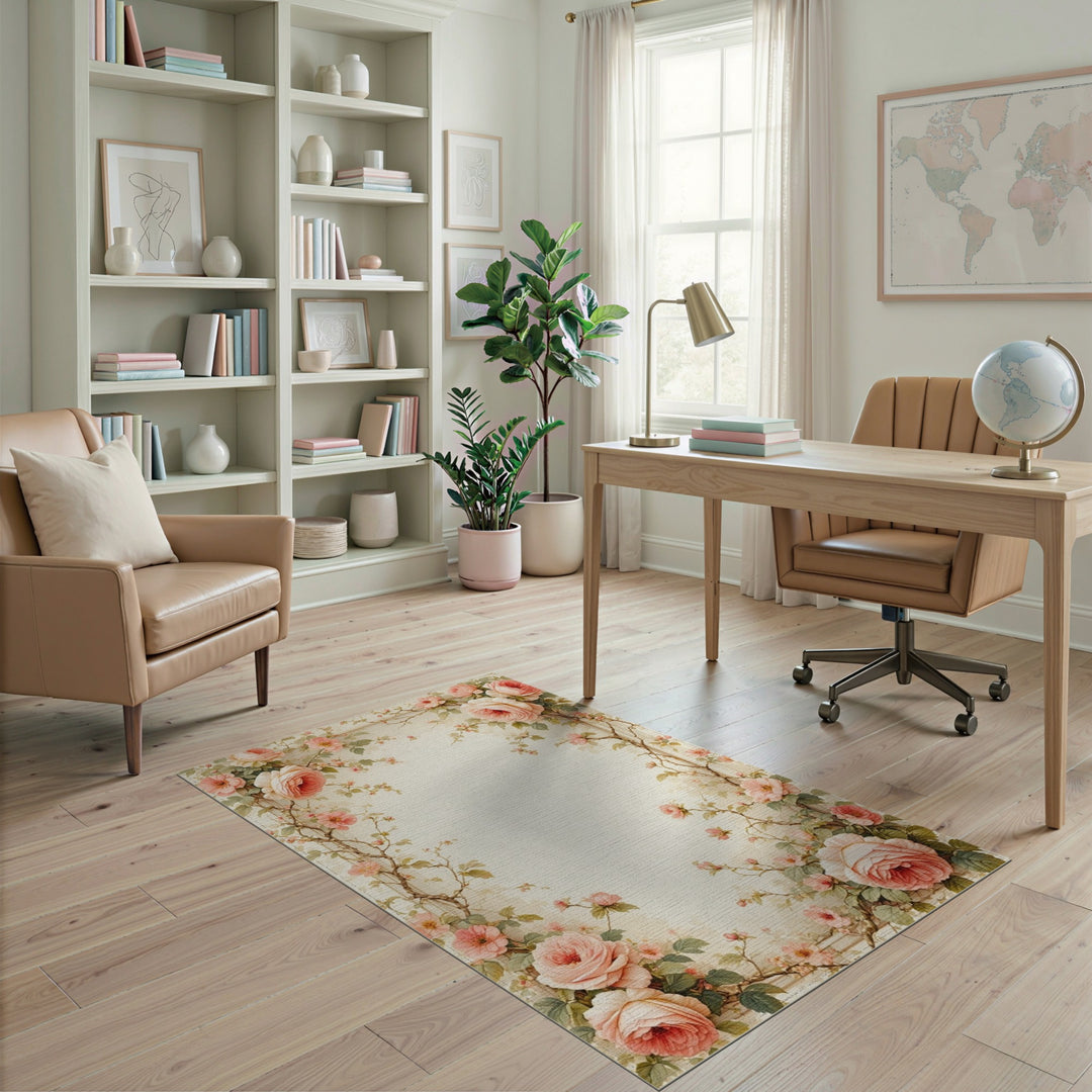 Pink Rose Floral Vintage Area Rug