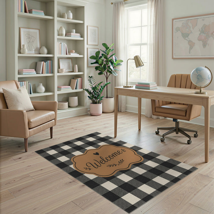 Black White Checkered Welcome Area Rug