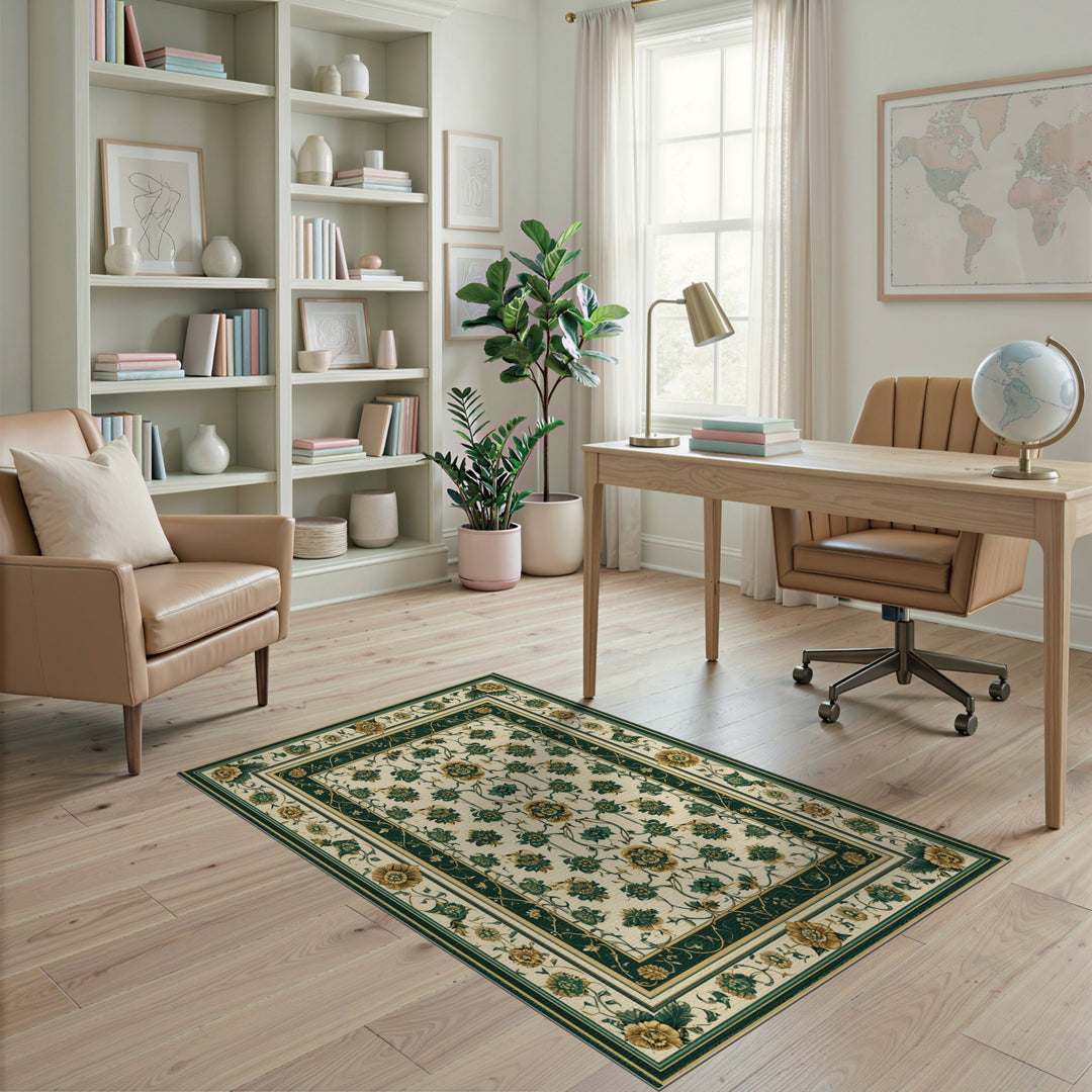 Green Floral Vintage Area Rug