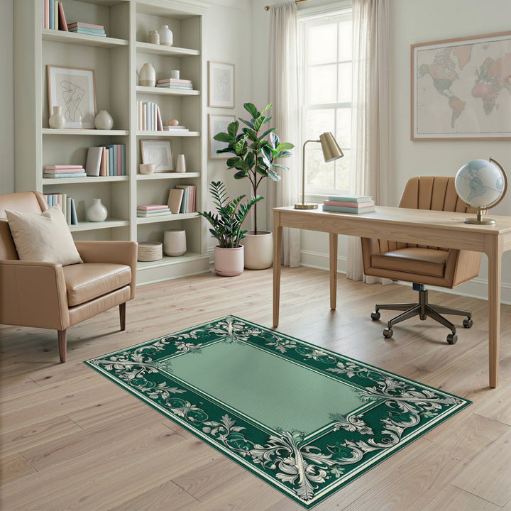 Green Ornate Floral Vintage Area Rug