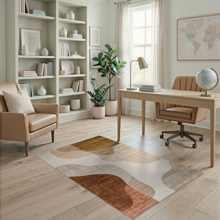 Brown and Tan Abstract Flowing Brown Area Rug