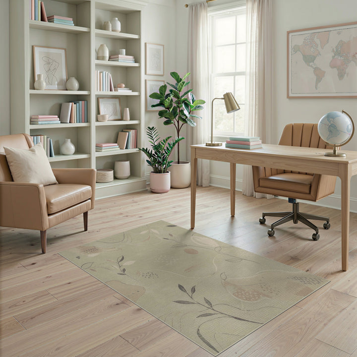 Sage Green Abstract Leaf Area Rug