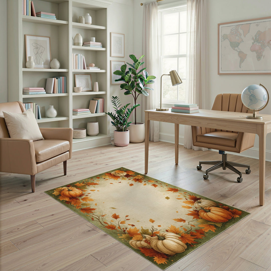 Orange Rustic Farmhouse Autumn Pumpkin Harvest Area Rug