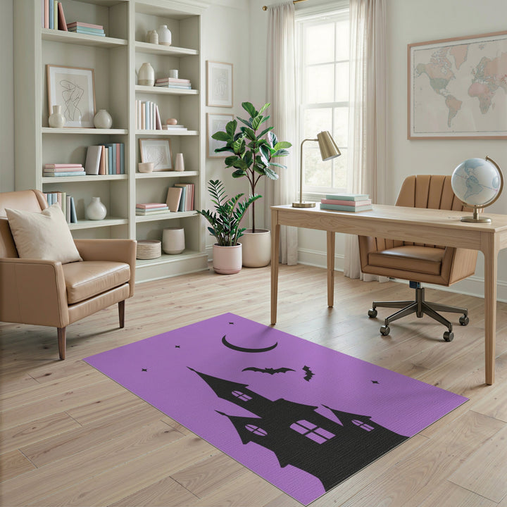 Purple Haunted House Halloween Washable Area Rug