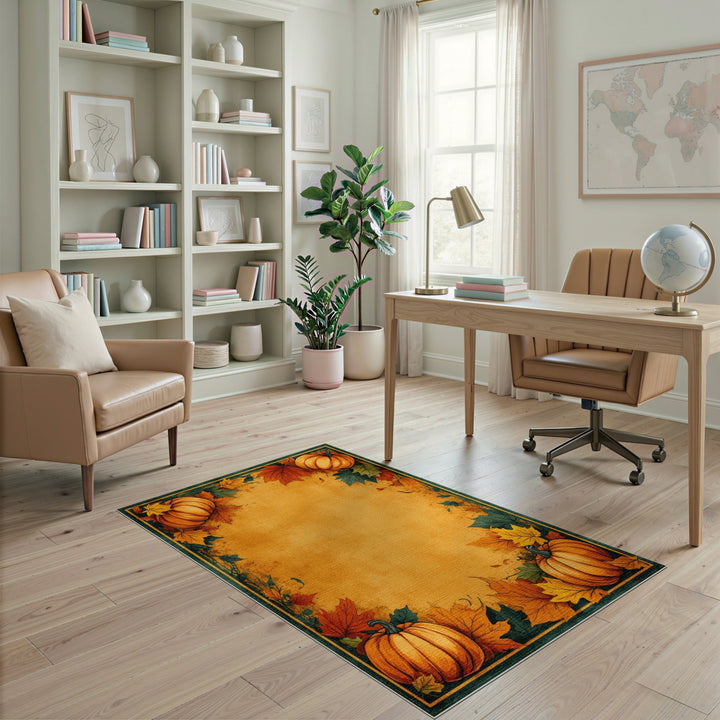 Autumn Orange Autumn Pumpkin Harvest Area Rug