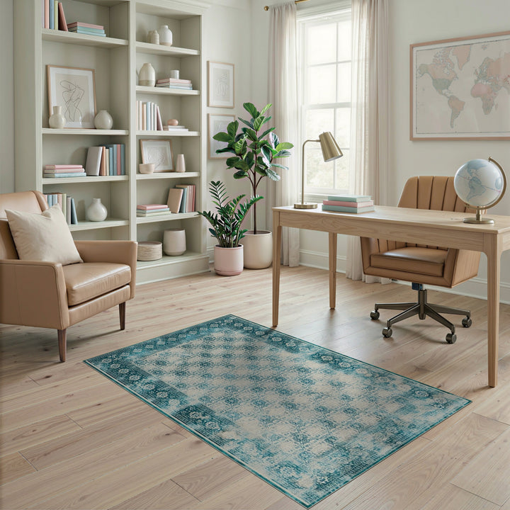 Distressed Vintage Teal Area Rug