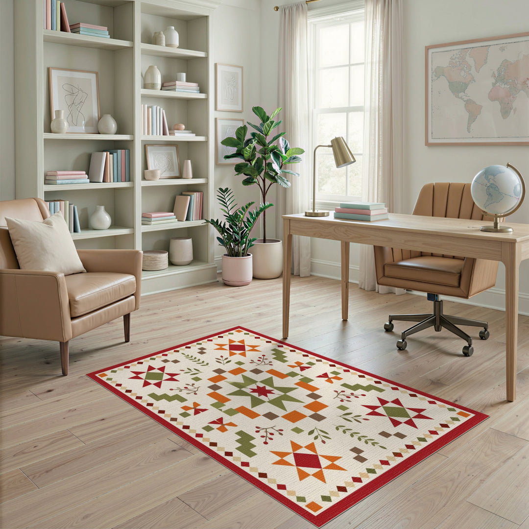 Rustic Farmhouse Star Quilt Area Rug
