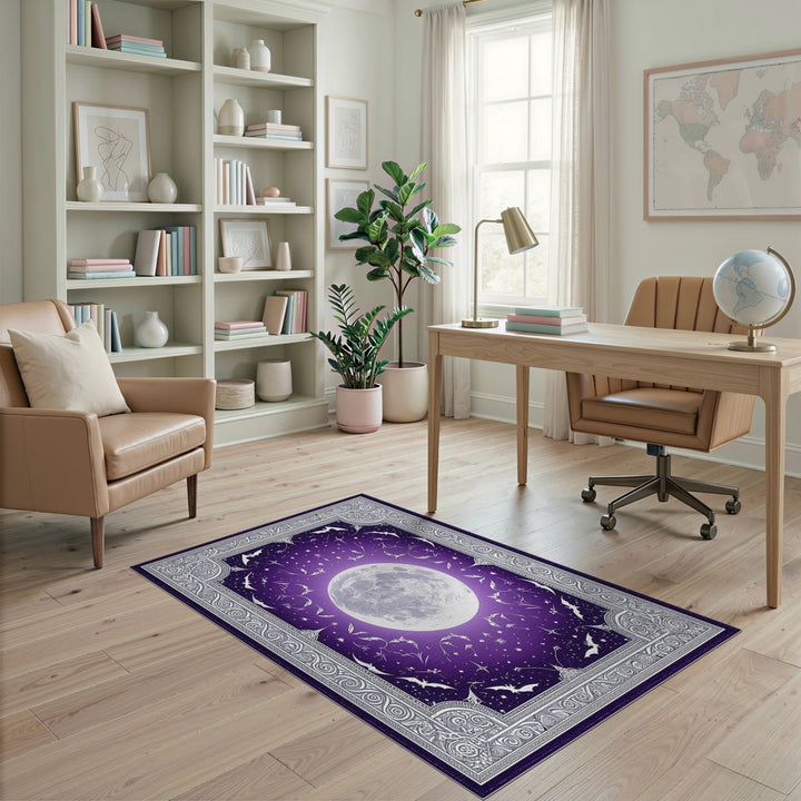 Mystical Moon Bats Purple Area Rug