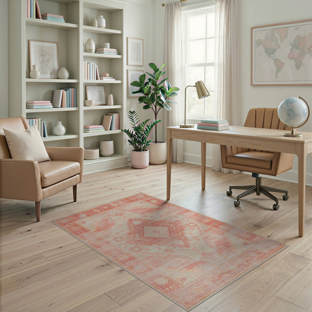 Red Distressed Vintage Geometric Area Rug