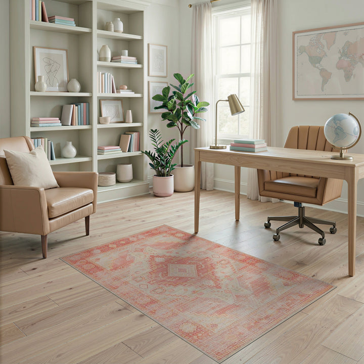 Red Distressed Vintage Geometric Area Rug