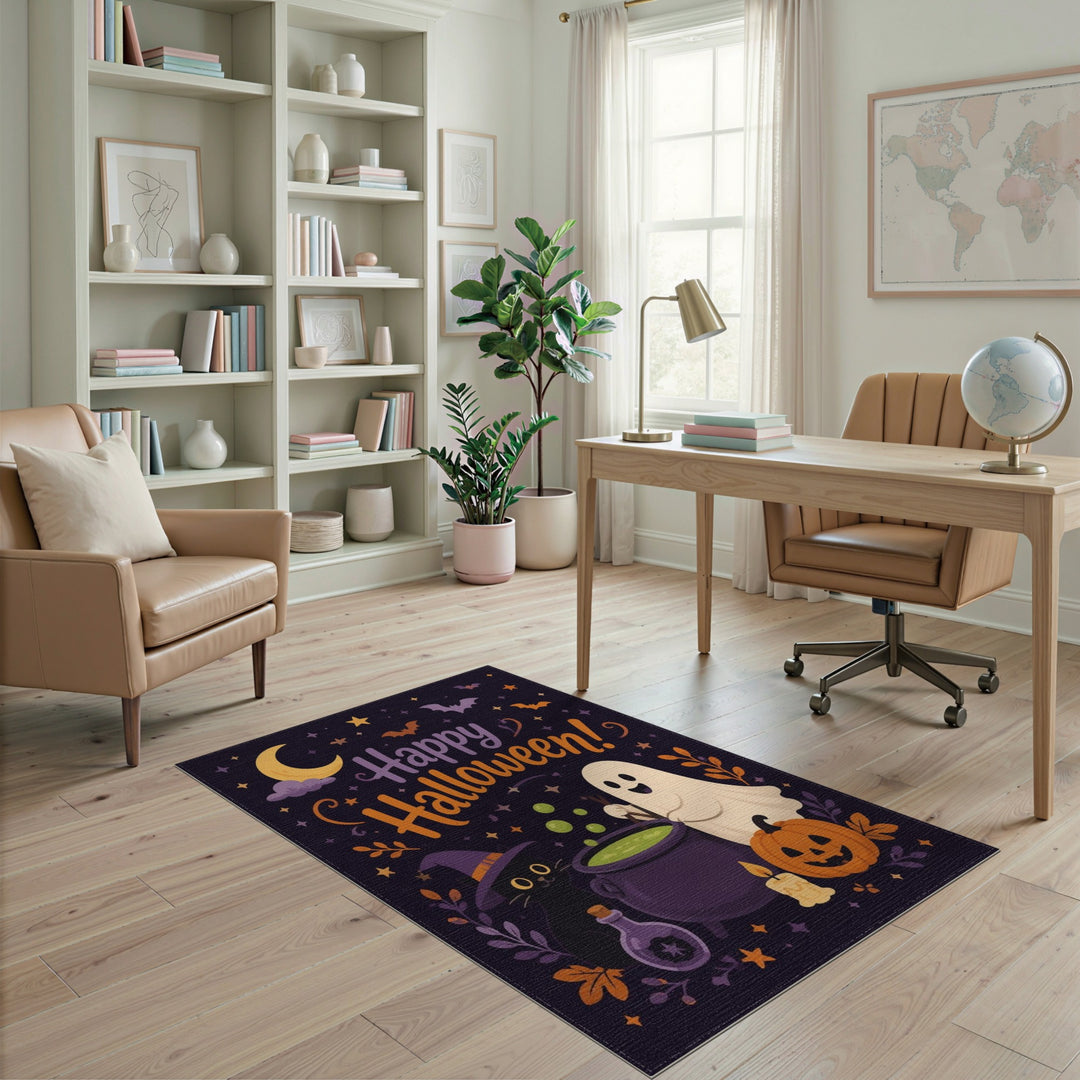 Happy Halloween Ghost Cat Area Rug