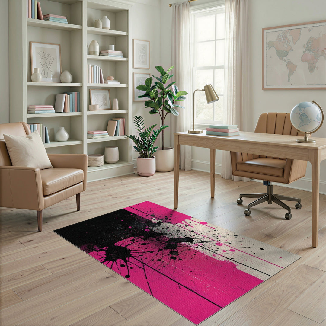 Pink Abstract Splatter Area Rug
