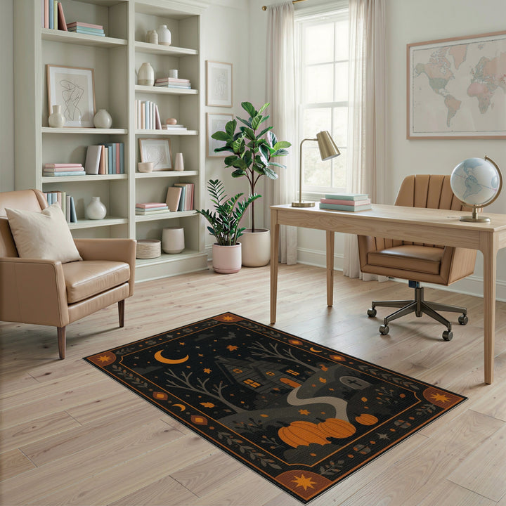 Haunted House Pumpkin Halloween Area Rug
