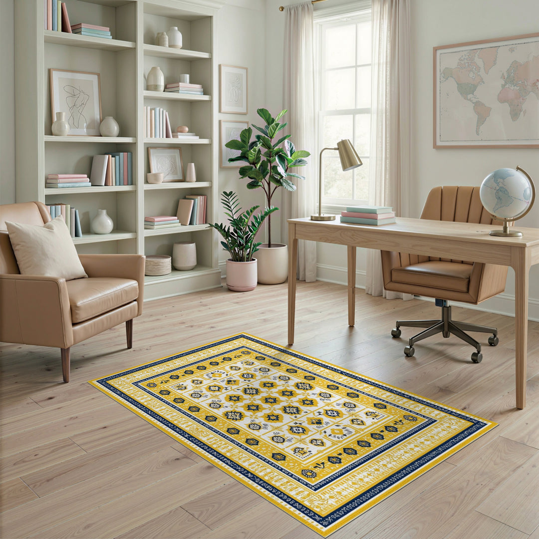 Yellow Geometric Washable Area Rug