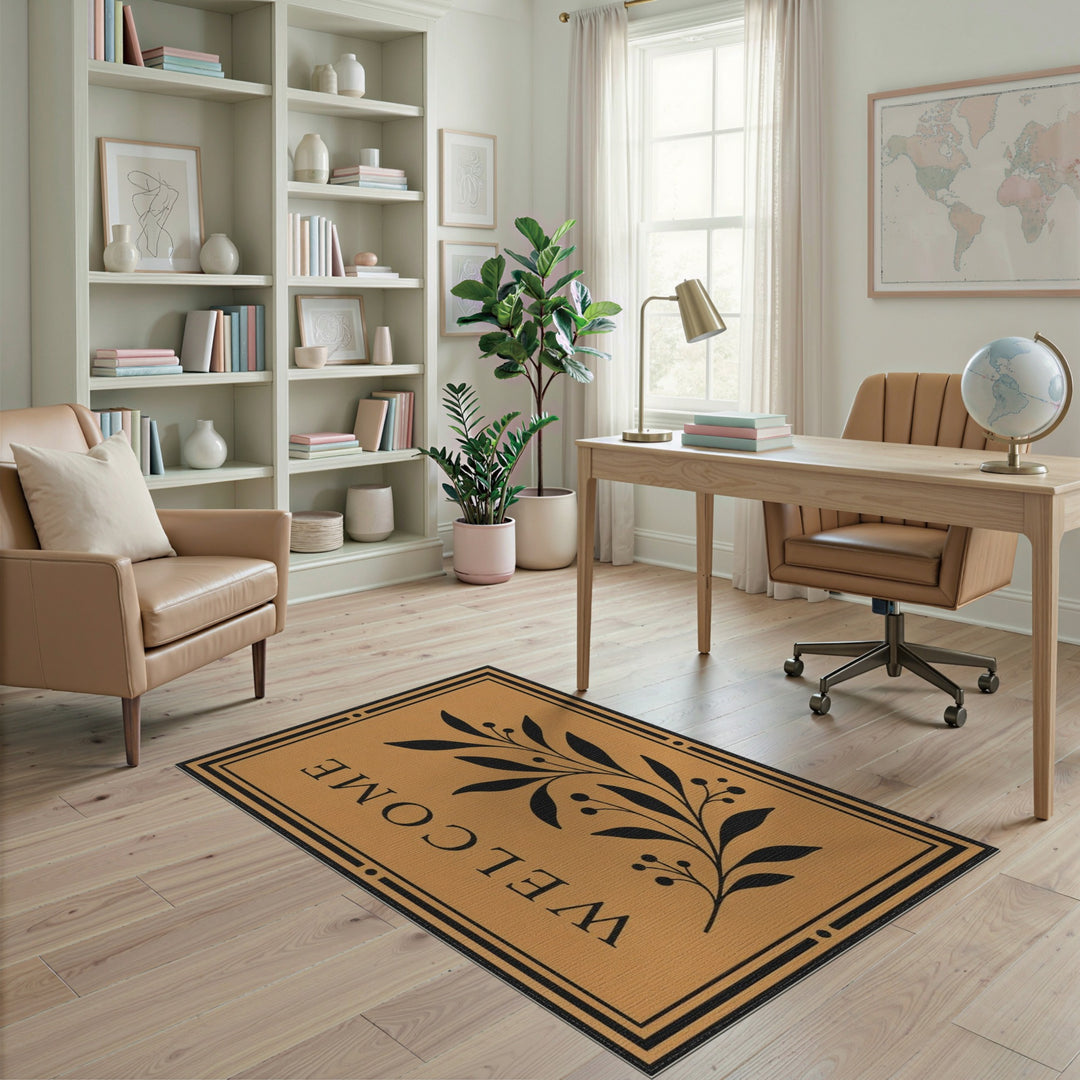 Welcome Tan Floral Area Rug
