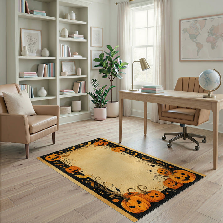 Vintage Halloween Pumpkin Border Area Rug
