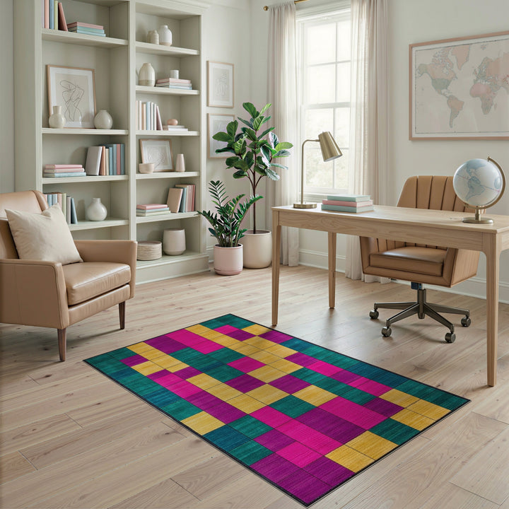 Vibrant Geometric Color Block Multi-color and Patterns Area Rug