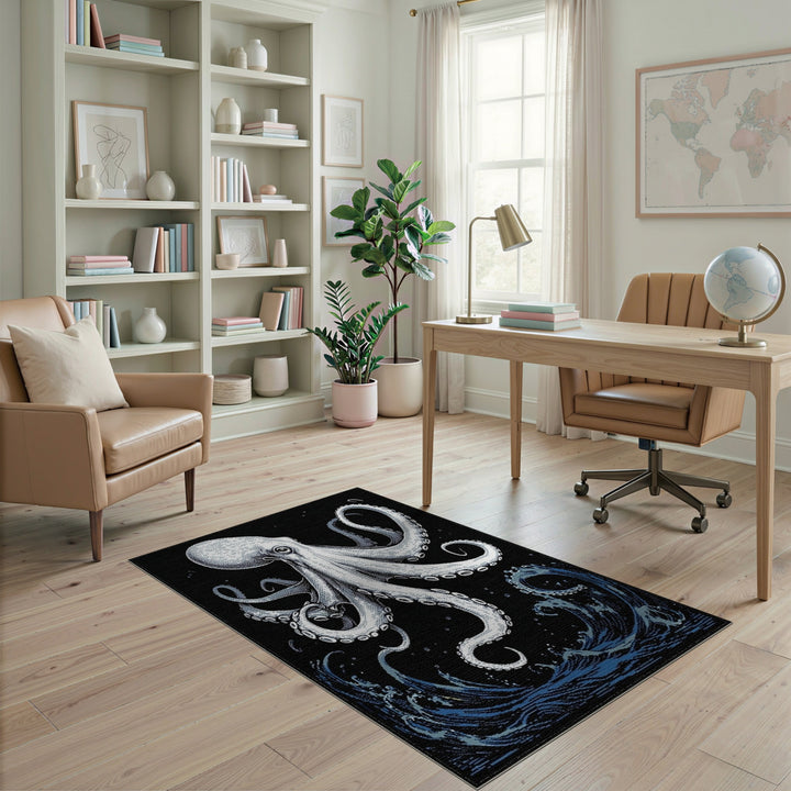 Octopus Waves Black White Area Rug
