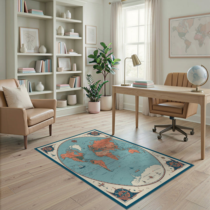 Vintage Circular World Map Area Rug