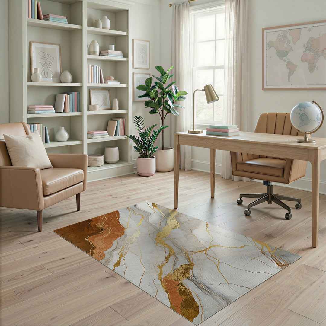 Brown Marble Gold Vein Area Rug