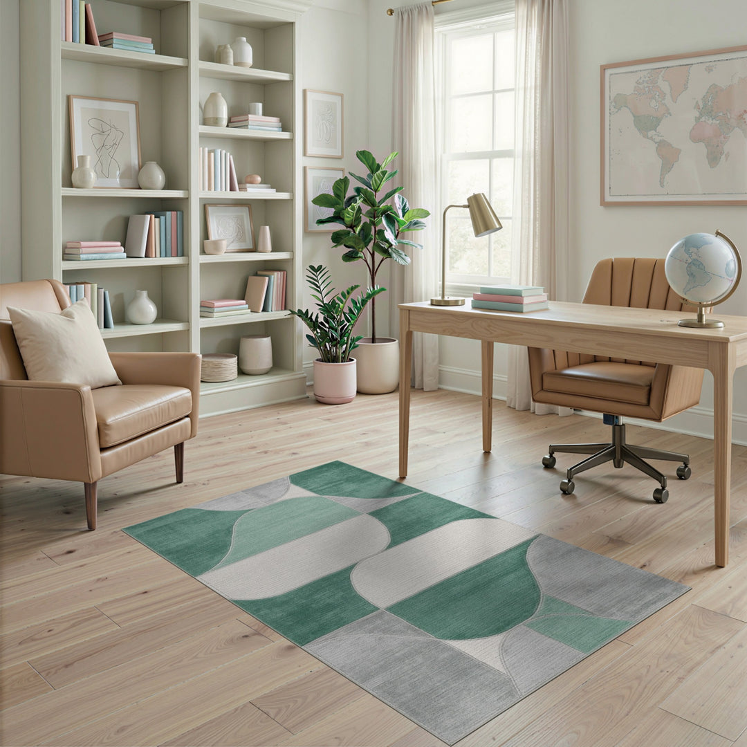 Green Geometric Abstract Area Rug