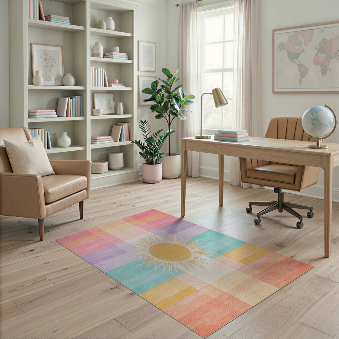 Sunburst Pastel Plaid Area Rug