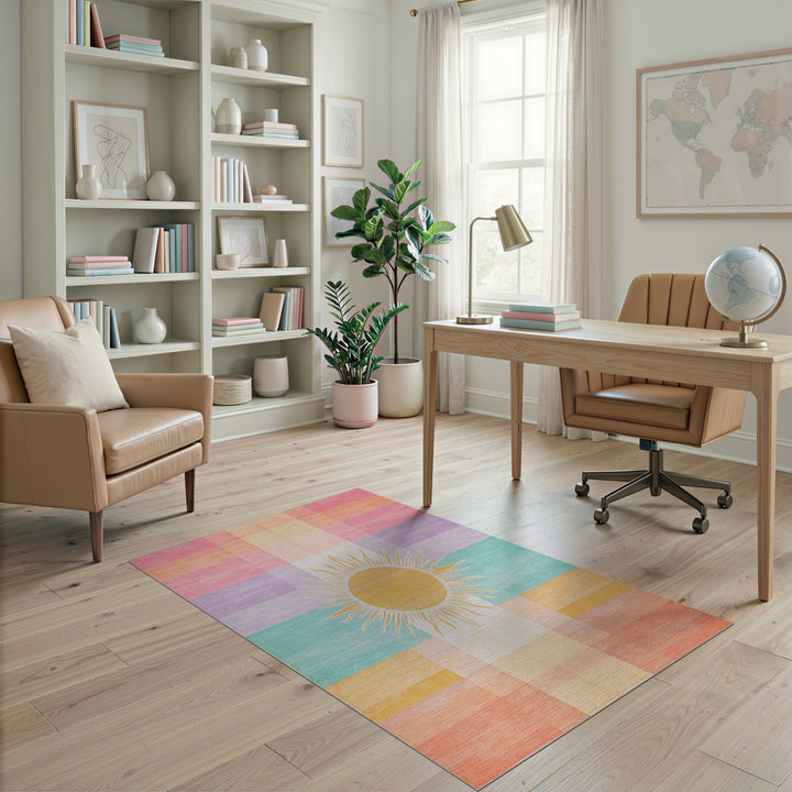 Sunburst Pastel Plaid Area Rug