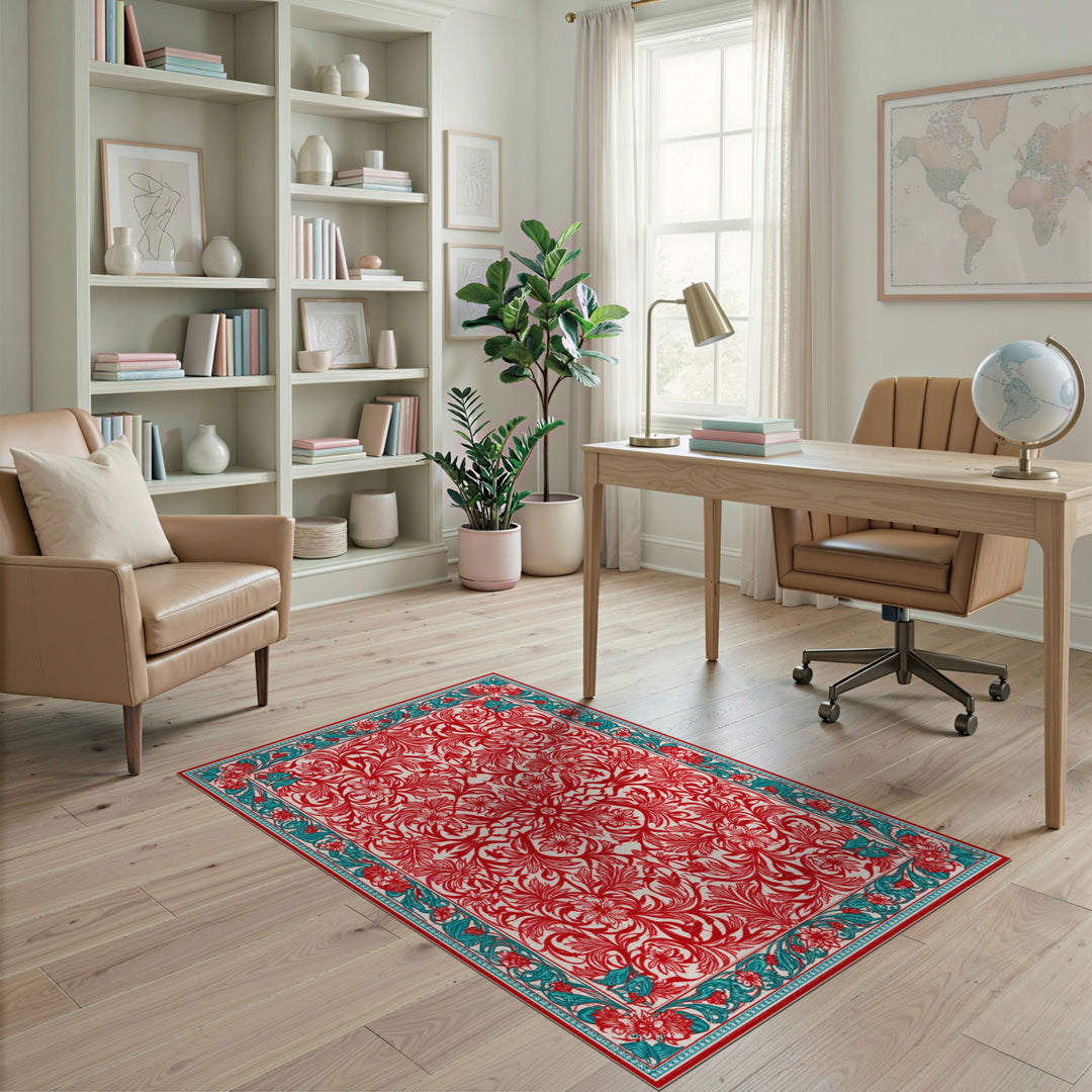 Red Floral Vintage Area Rug
