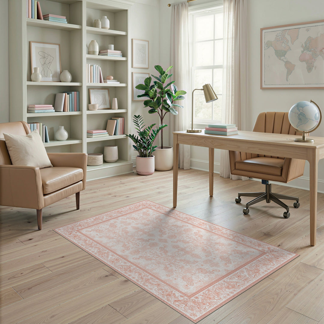 Pink Vintage Floral Area Rug