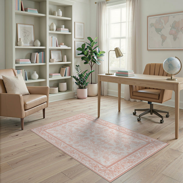 Pink Vintage Floral Area Rug