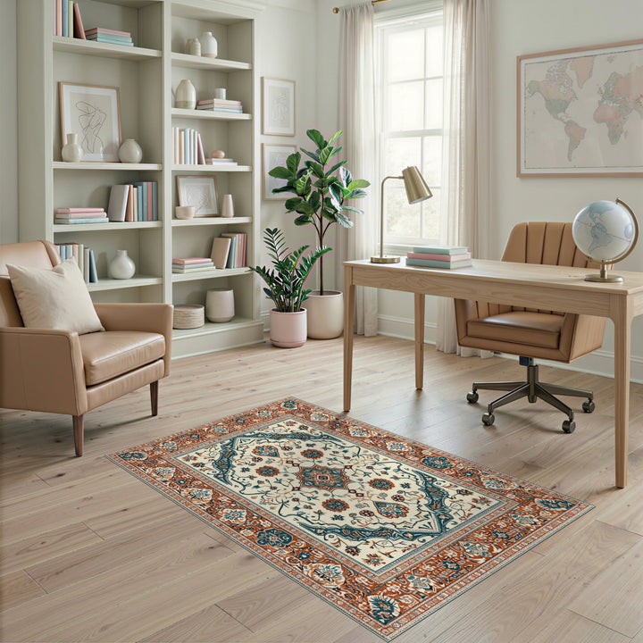 Traditional Persian Teal Blue Persian Medallion Area Rug