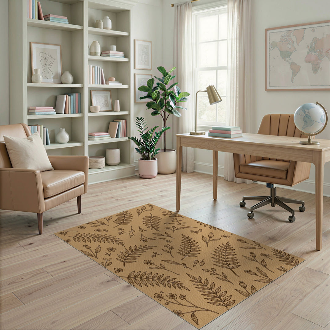 Brown Botanical Floral Area Rug