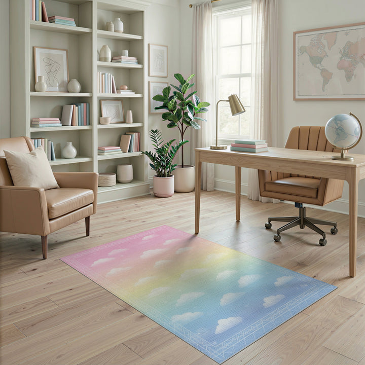 Pastel Rainbow Clouds Washable Area Rug