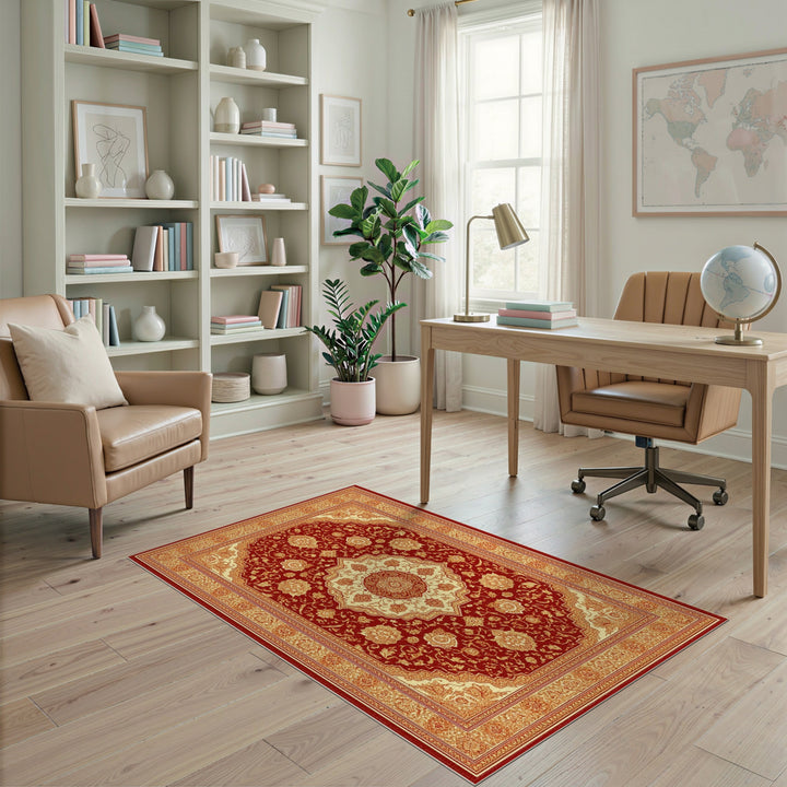Red Rich Red Persian Floral Medallion Area Rug