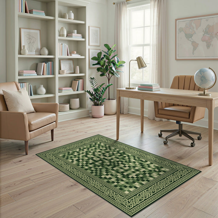 Green Celtic Knot Border Area Rug