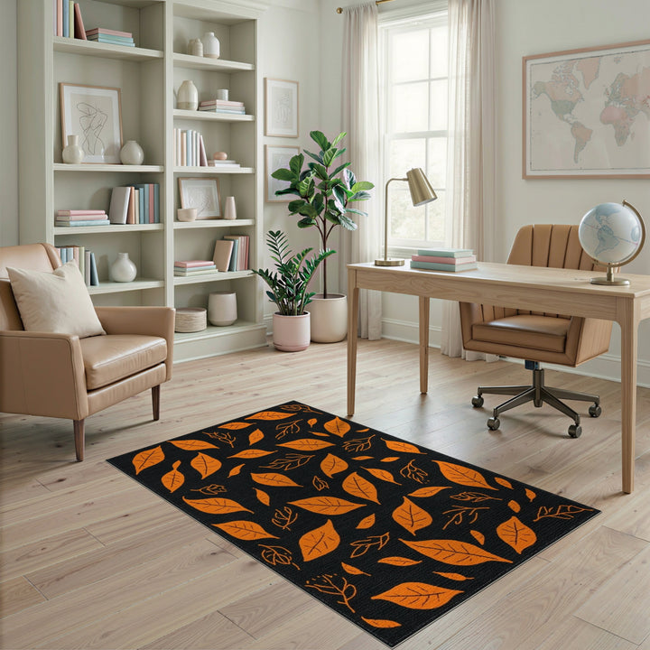 Orange Leaf Botanical Area Rug