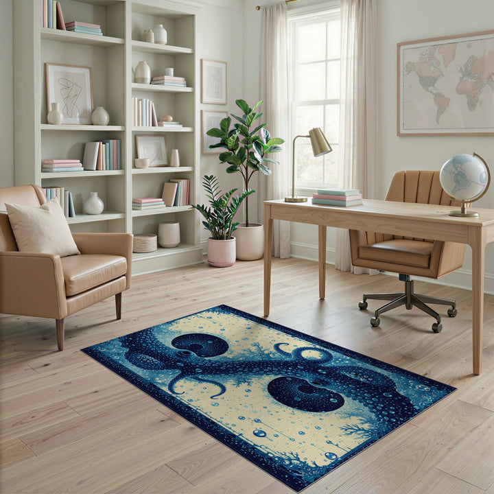 Octopus Tentacle Blue Teal Area Rug