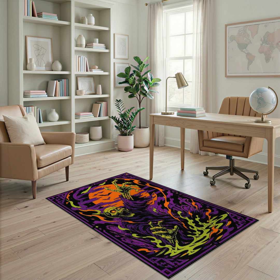 Neon Zombie Skeleton Rising Area Rug