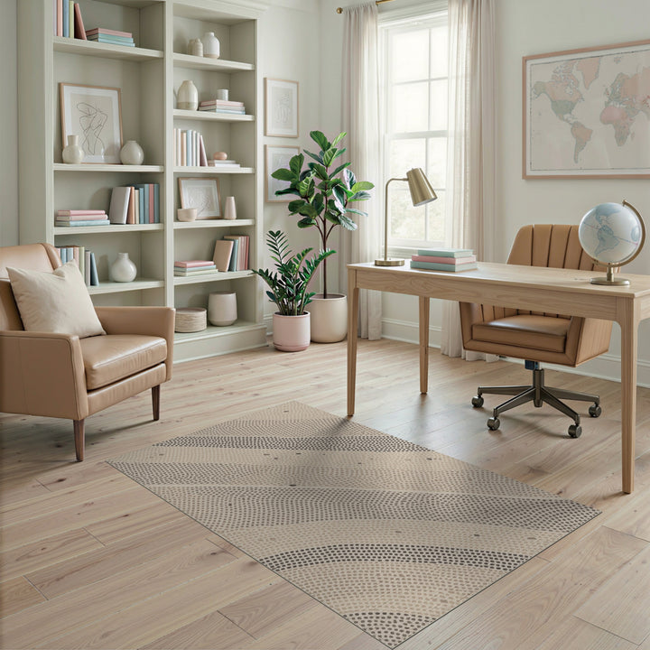 Beige and Neutral Beige Geometric Dot Line Area Rug