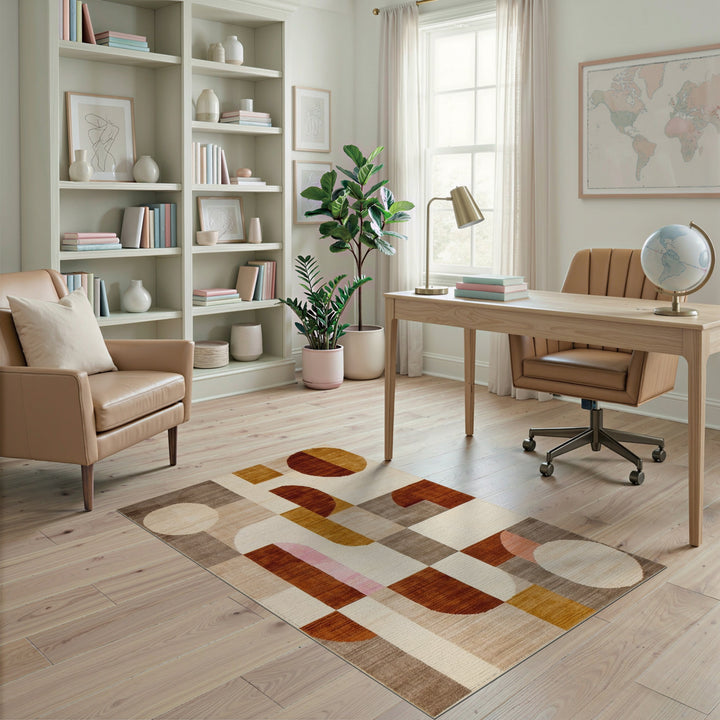 Brown and Tan Abstract Geometric Brown and Tan Area Rug