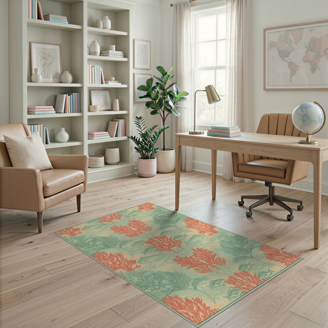 Red Coral Reef Fish Coastal Area Rug