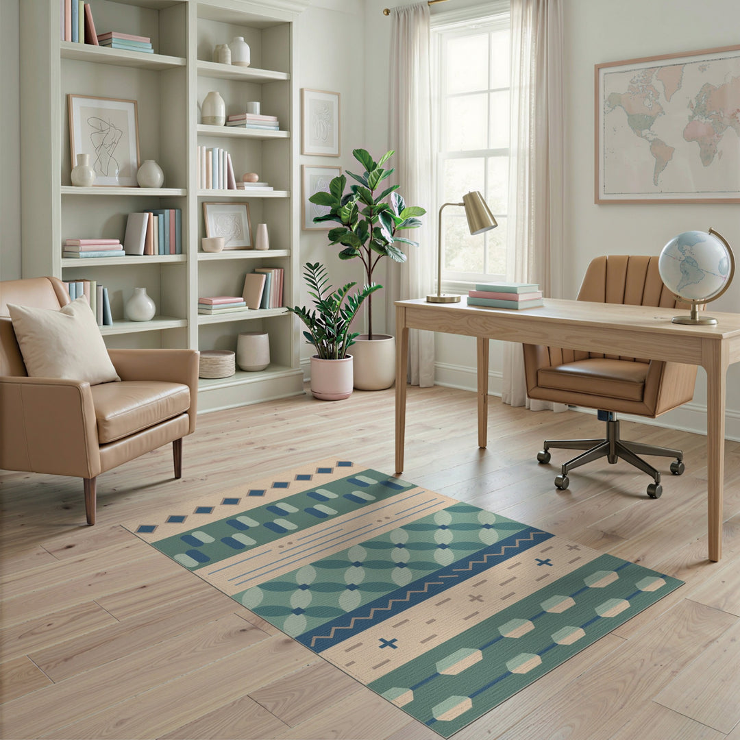 Blue Teal Geometric Area Rug