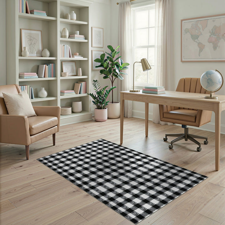 Black White Checkered Geometric Area Rug