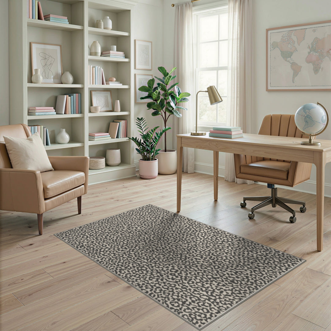 Leopard Print Beige Washable Area Rug