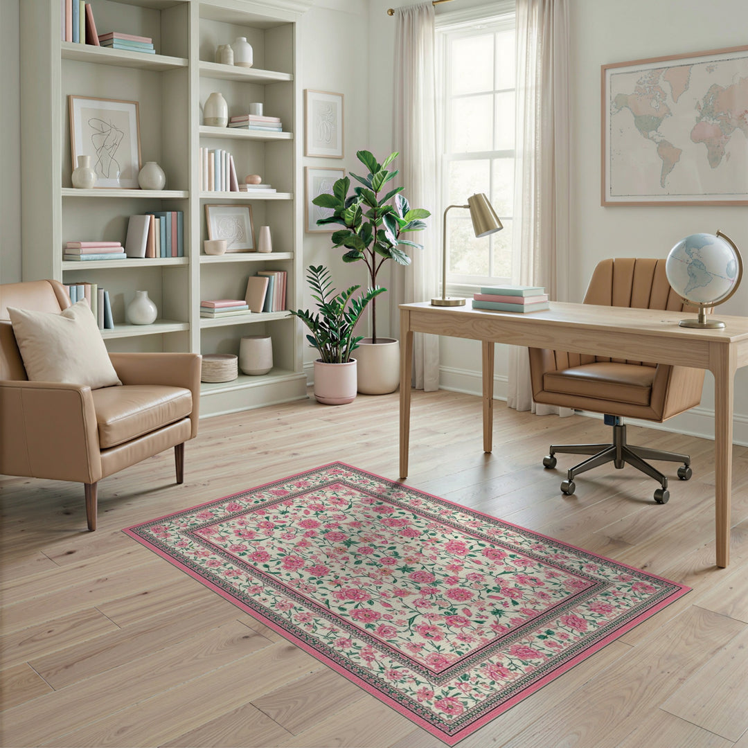 Pink Rose Pink Rose Vintage Floral Area Rug