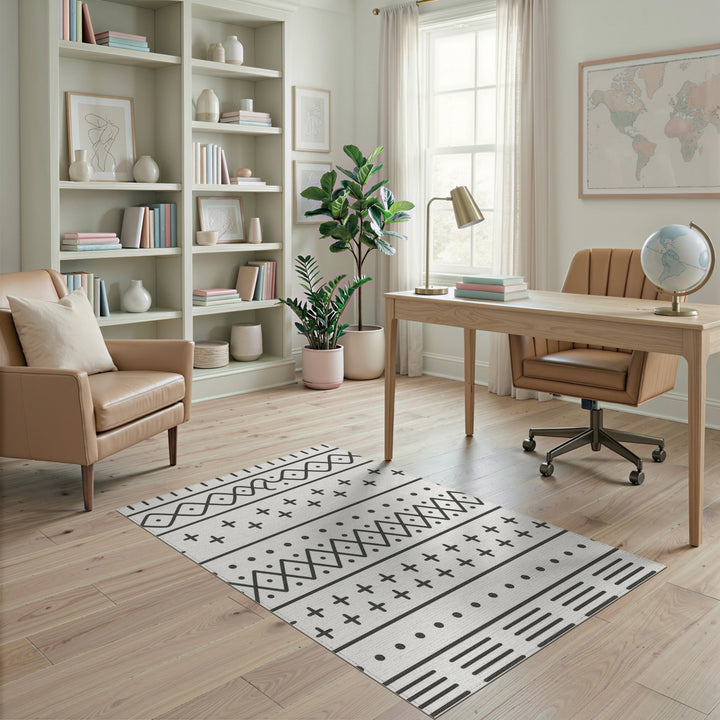 Black White Geometric Area Rug