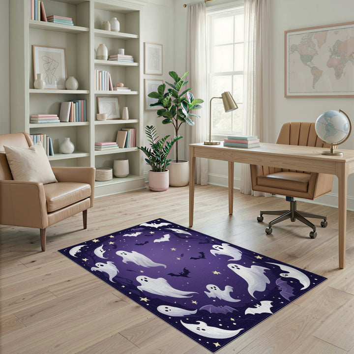 Halloween Ghosts and Bats Purple Area Rug