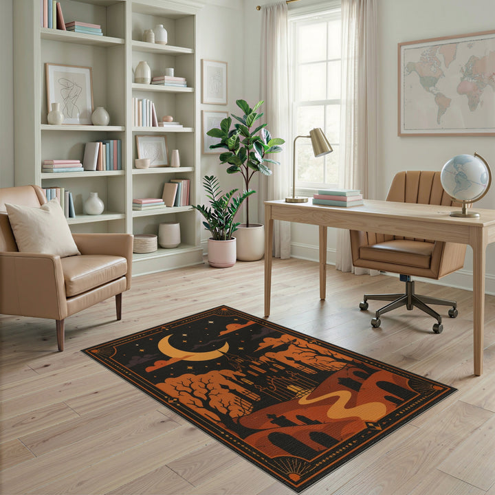 Orange Haunted Castle Halloween Area Rug
